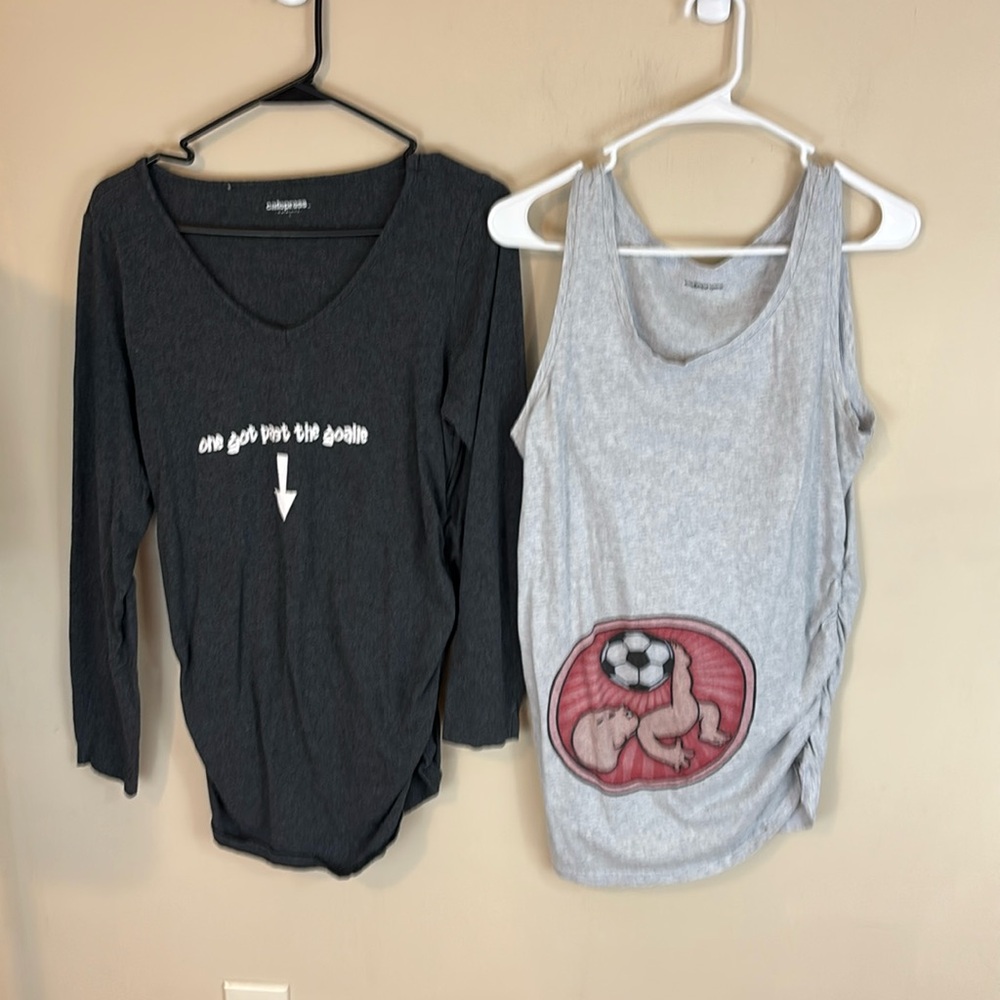 Lot of 2 Cafe Press Gray Cotton Soccer Goalie Maternity Tops Size Large